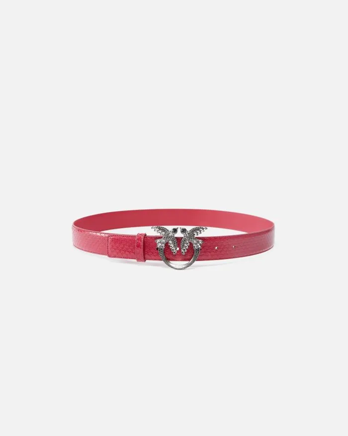 Women Limited Edition Pinko 3cm Glossy Python Leather Belt PINKO Galleria Fuchsiacactus Flowerold Silver