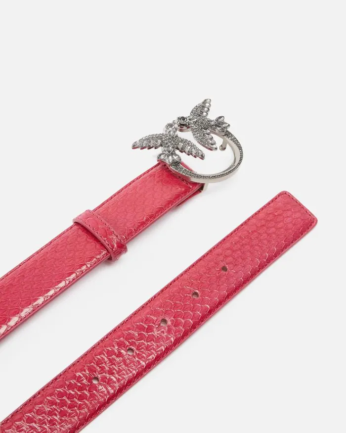 Women Limited Edition Pinko 3cm Glossy Python Leather Belt PINKO Galleria Fuchsiacactus Flowerold Silver Women Limited Edition Pinko 3cm Glossy Python Leather Belt PINKO Galleria Fuchsiacactus Flowerold Silver