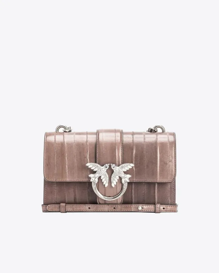 Women Limited Edition Pinko PINKO Galleria Mini Love Bag One In Eel Skin Beige 8211 Ironold Silver