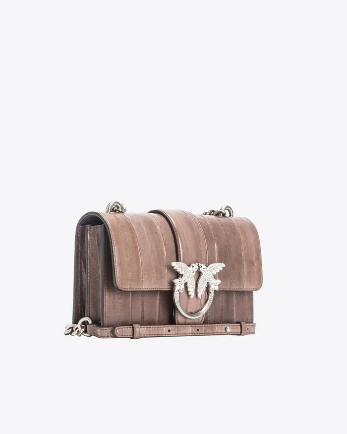 Women Limited Edition Pinko PINKO Galleria Mini Love Bag One In Eel Skin Beige 8211 Ironold Silver Women Limited Edition Pinko PINKO Galleria Mini Love Bag One In Eel Skin Beige 8211 Ironold Silver