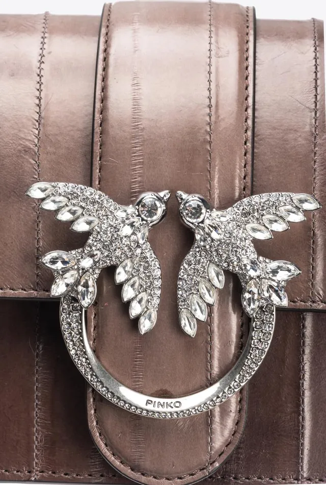 Women Limited Edition Pinko PINKO Galleria Mini Love Bag One In Eel Skin Beige 8211 Ironold Silver Women Limited Edition Pinko PINKO Galleria Mini Love Bag One In Eel Skin Beige 8211 Ironold Silver