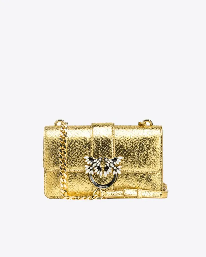 Women Limited Edition Pinko PINKO Galleria Mini Love Bag One In Punched Reptile Skin Goldgold