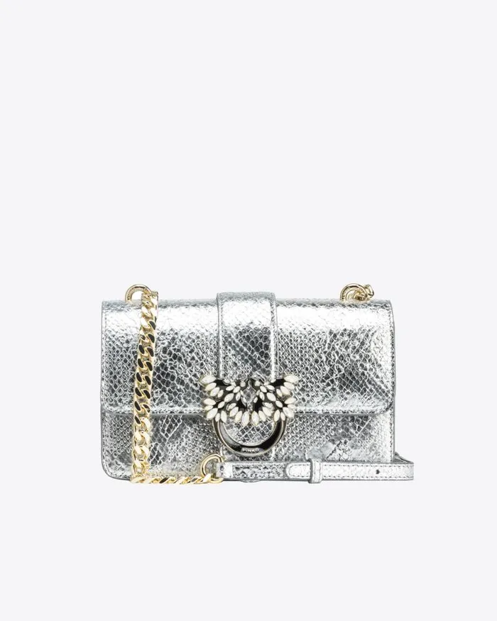 Women Limited Edition Pinko PINKO Galleria Mini Love Bag One In Punched Reptile Skin Silverlightgold