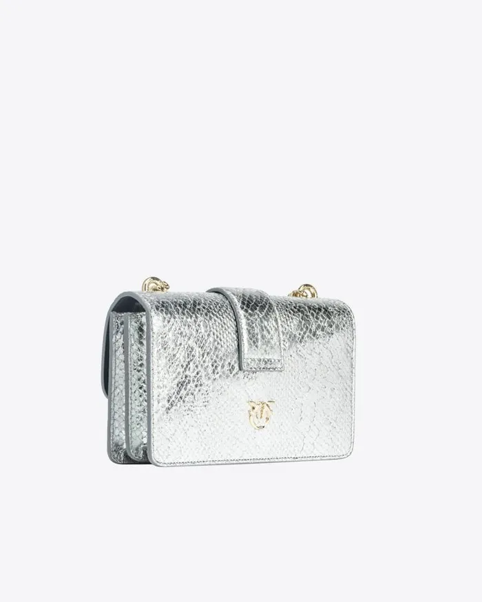 Women Limited Edition Pinko PINKO Galleria Mini Love Bag One In Punched Reptile Skin Silverlightgold Women Limited Edition Pinko PINKO Galleria Mini Love Bag One In Punched Reptile Skin Silverlightgold