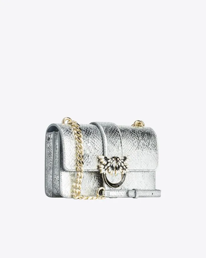 Women Limited Edition Pinko PINKO Galleria Mini Love Bag One In Punched Reptile Skin Silverlightgold Women Limited Edition Pinko PINKO Galleria Mini Love Bag One In Punched Reptile Skin Silverlightgold