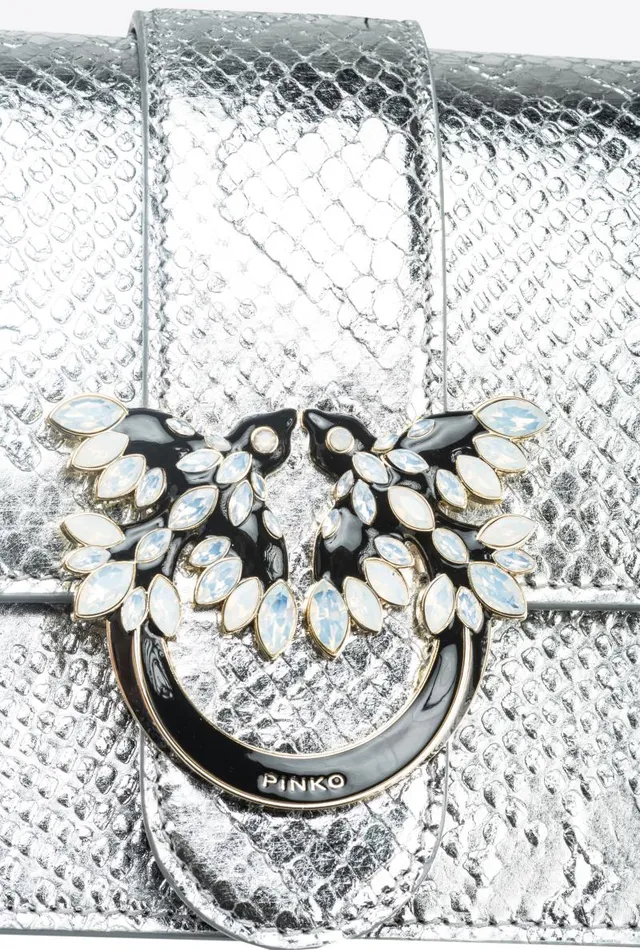 Women Limited Edition Pinko PINKO Galleria Mini Love Bag One In Punched Reptile Skin Silverlightgold Women Limited Edition Pinko PINKO Galleria Mini Love Bag One In Punched Reptile Skin Silverlightgold