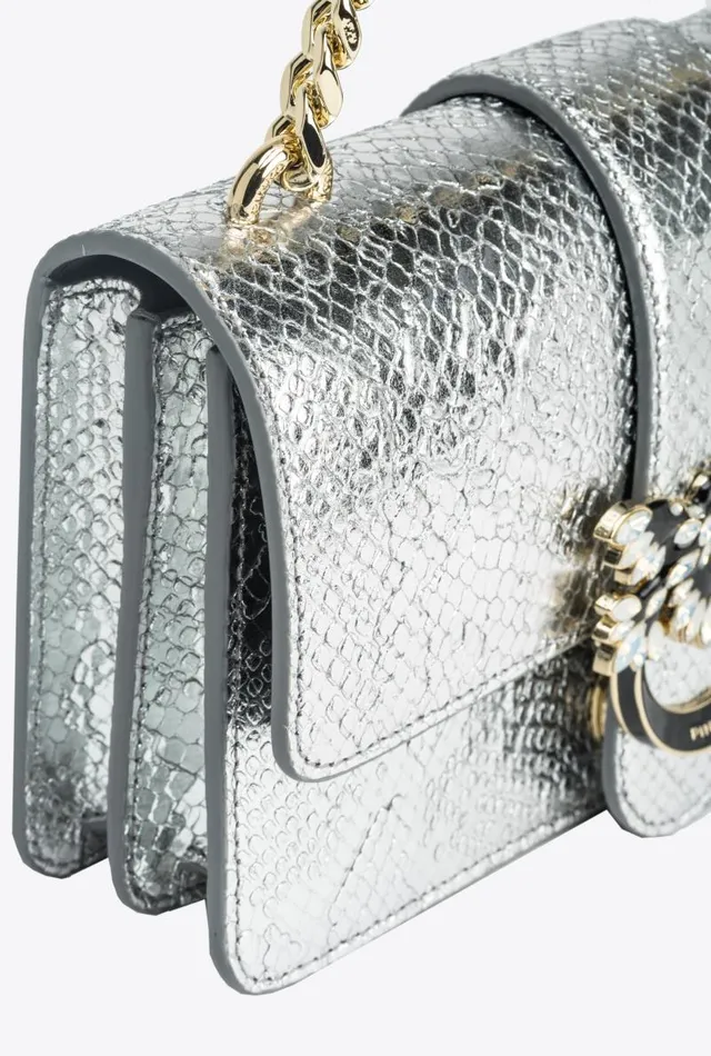 Women Limited Edition Pinko PINKO Galleria Mini Love Bag One In Punched Reptile Skin Silverlightgold Women Limited Edition Pinko PINKO Galleria Mini Love Bag One In Punched Reptile Skin Silverlightgold