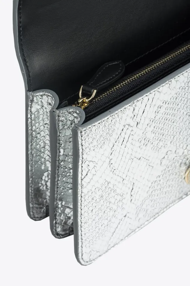 Women Limited Edition Pinko PINKO Galleria Mini Love Bag One In Punched Reptile Skin Silverlightgold Women Limited Edition Pinko PINKO Galleria Mini Love Bag One In Punched Reptile Skin Silverlightgold