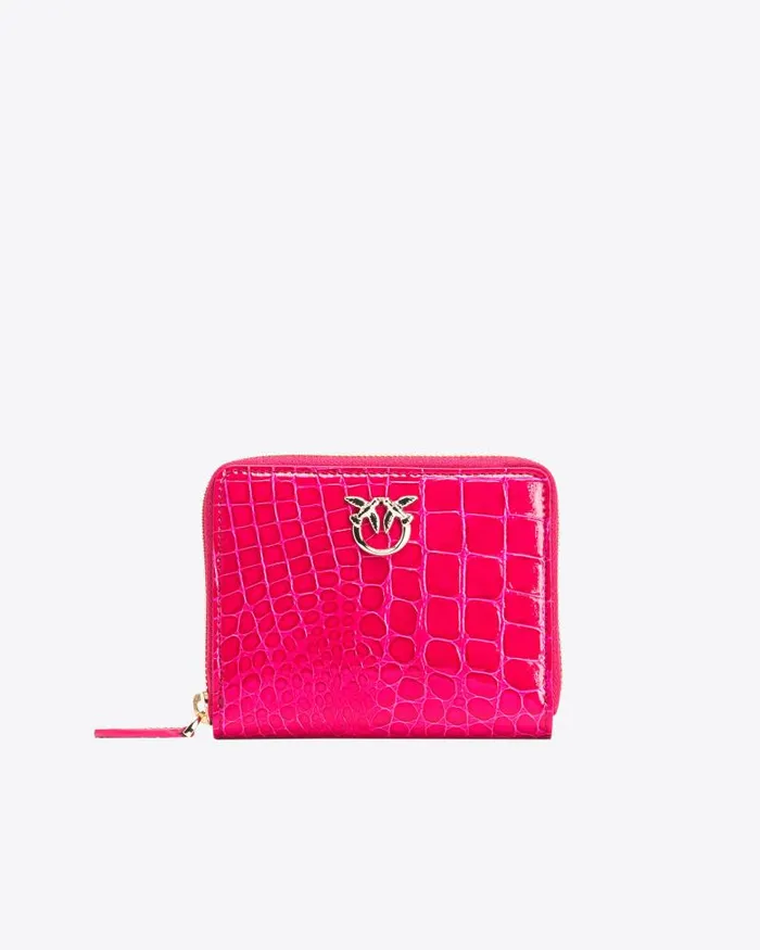 Women Limited Edition Pinko PINKO Galleria Square Ziparound Wallet In Shiny Crocprint Leather Pinko Pinklightgold