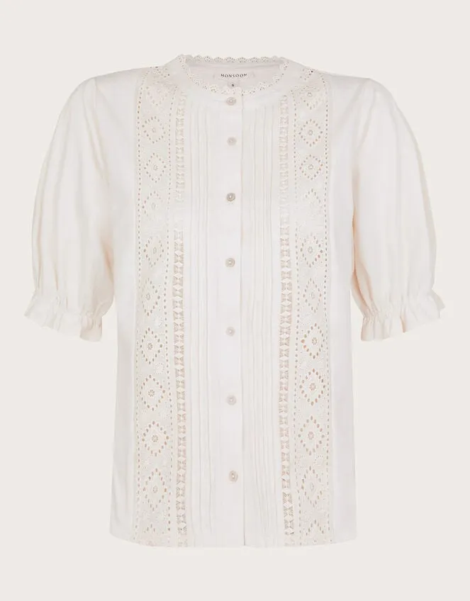 Women Livvy Lace Trim Top Ivory Monsoon Tops and Blouses