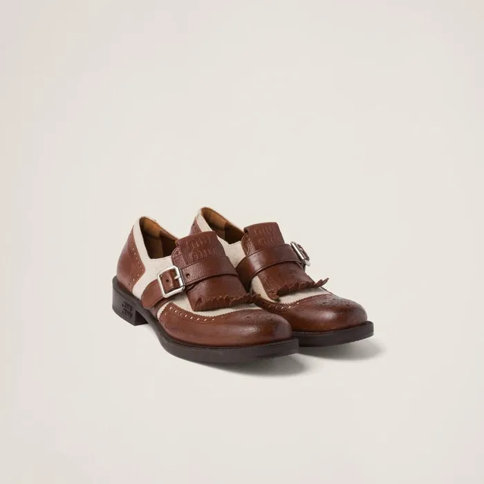 Women Loafers And LaceUps Miu Miu Church039s X Miu Miu Shanghai Leather And Linen Shoes Walnut Brown Cord Women Loafers And LaceUps Miu Miu Church039s X Miu Miu Shanghai Leather And Linen Shoes Walnut Brown Cord
