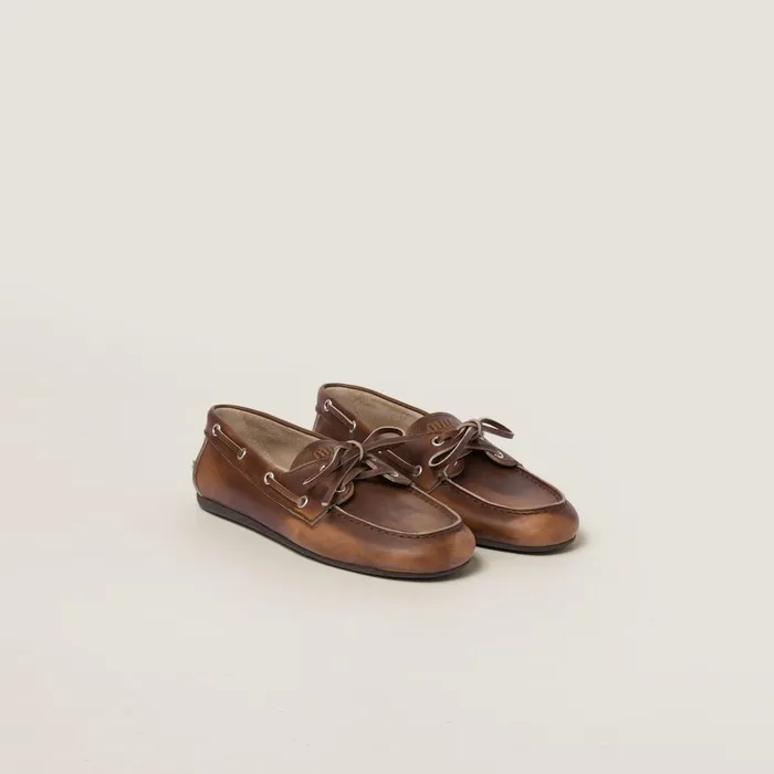 Women Loafers And LaceUps Miu Miu Unlined Bleached Leather Loafers Sienna