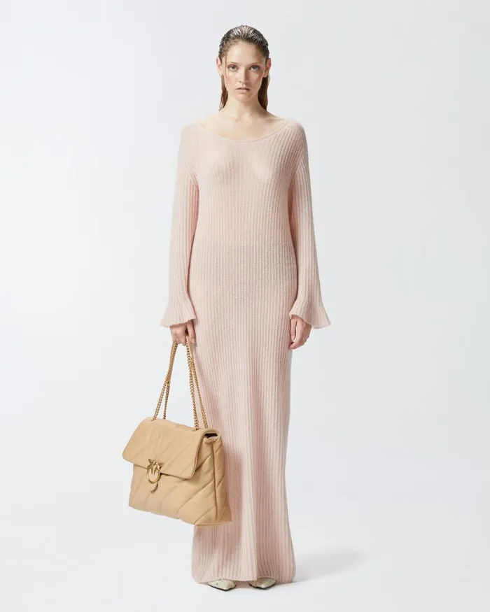 Women Long Dresses Pinko Long Dress In Light Veileffect Ribbed Knit Fabric Smoky Pink