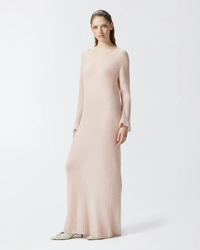 Women Long Dresses Pinko Long Dress In Light Veileffect Ribbed Knit Fabric Smoky Pink Women Long Dresses Pinko Long Dress In Light Veileffect Ribbed Knit Fabric Smoky Pink