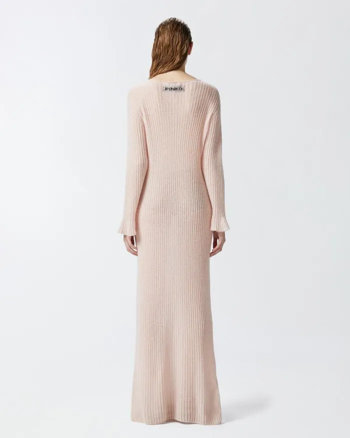 Women Long Dresses Pinko Long Dress In Light Veileffect Ribbed Knit Fabric Smoky Pink Women Long Dresses Pinko Long Dress In Light Veileffect Ribbed Knit Fabric Smoky Pink