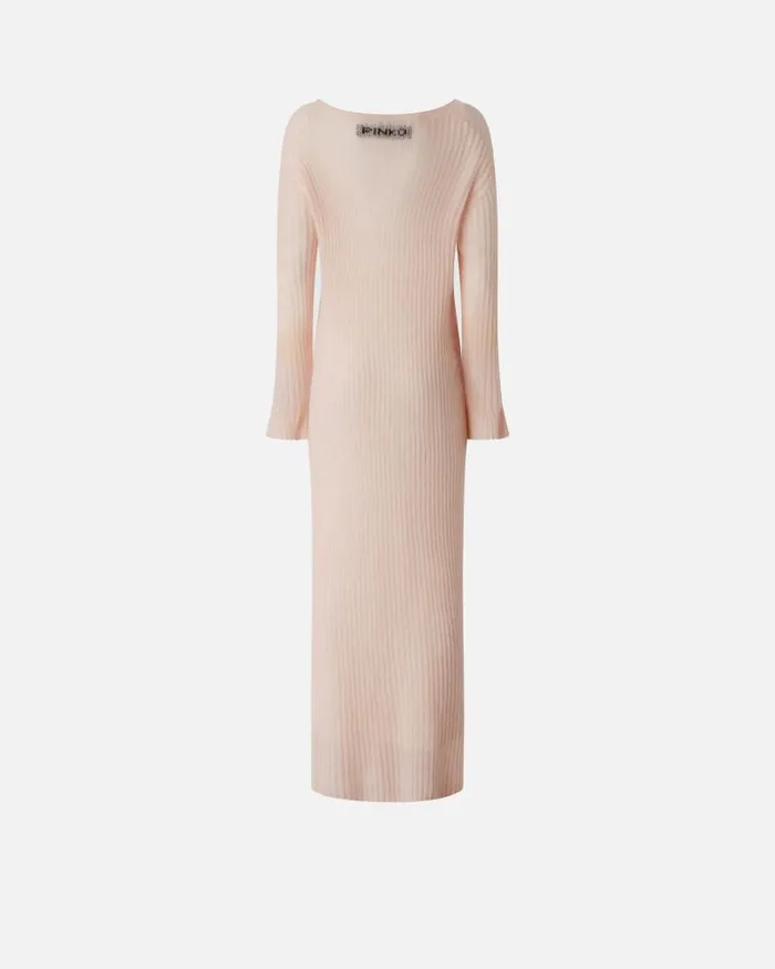 Women Long Dresses Pinko Long Dress In Light Veileffect Ribbed Knit Fabric Smoky Pink Women Long Dresses Pinko Long Dress In Light Veileffect Ribbed Knit Fabric Smoky Pink