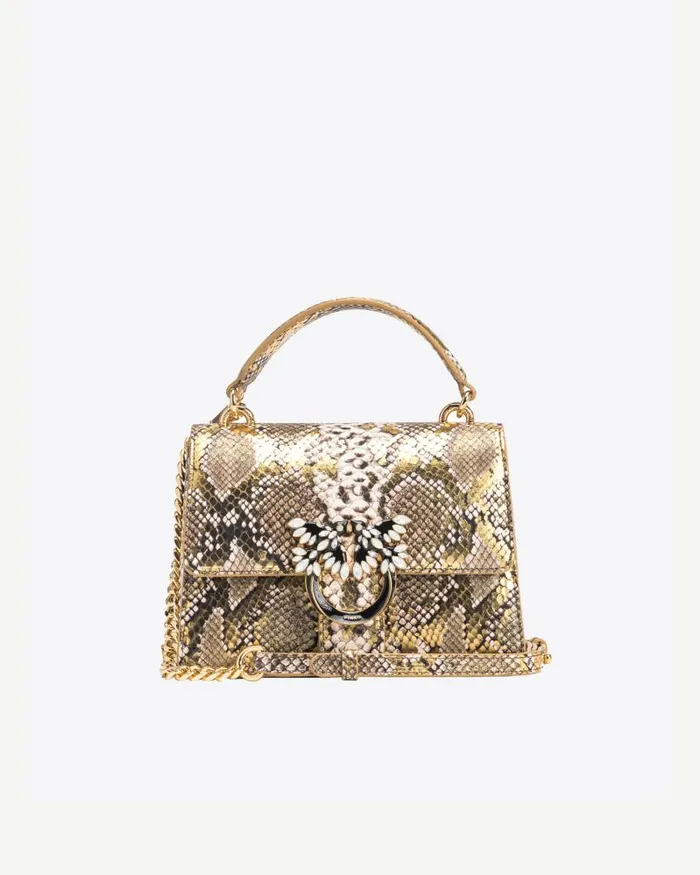 Women Love Bag Icons Pinko PINKO Galleria Mini Love Bag Top Handle Light In Laminated Reptileprint Leather Goldgreygold