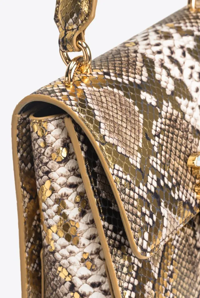 Women Love Bag Icons Pinko PINKO Galleria Mini Love Bag Top Handle Light In Laminated Reptileprint Leather Goldgreygold Women Love Bag Icons Pinko PINKO Galleria Mini Love Bag Top Handle Light In Laminated Reptileprint Leather Goldgreygold