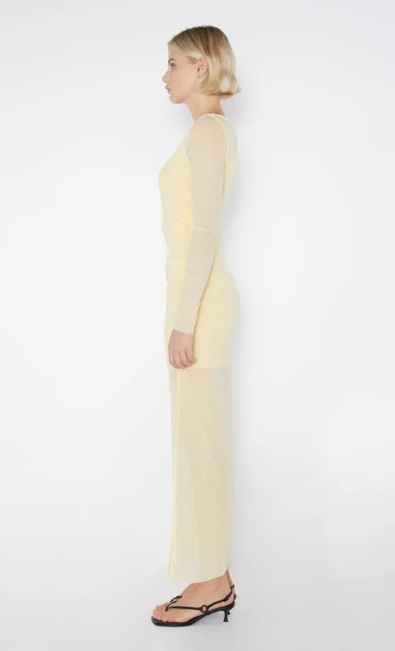 Women Maxi Dresses Bec Bridge FAE ASYM LONG SLEEVE DRESS 8211 BUTTER YELLOW