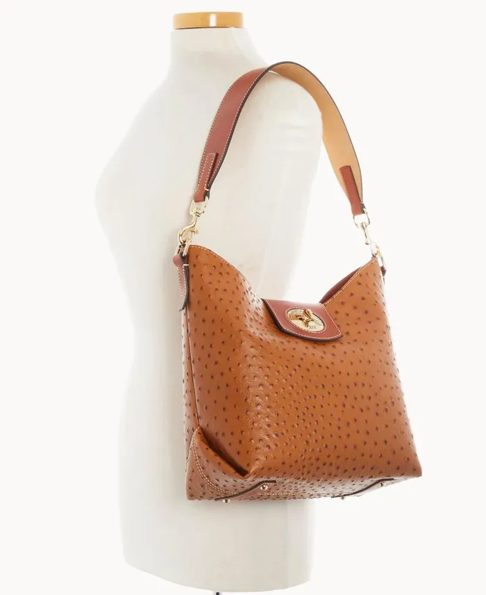 WomenMen Shoulder Bags Dooney and Bourke Ostrich Turnlock Sac 30 Caramel