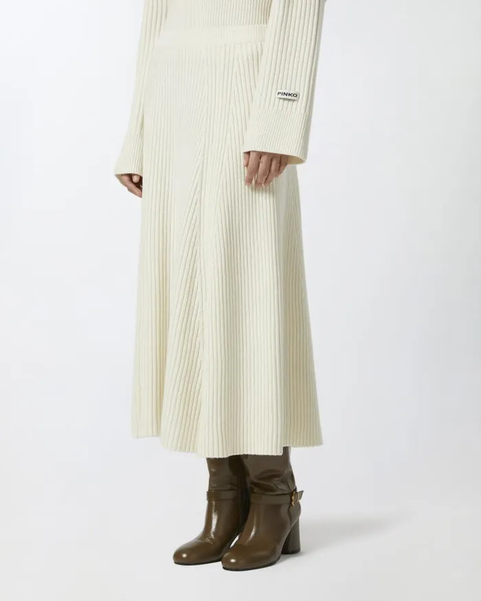 Women MidCalf Length Skirts Pinko Flared Cashmereblend Ribbed Knit Skirt Meringue White Women MidCalf Length Skirts Pinko Flared Cashmereblend Ribbed Knit Skirt Meringue White