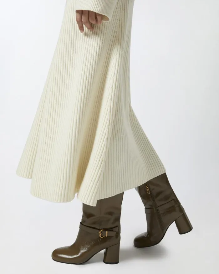 Women MidCalf Length Skirts Pinko Flared Cashmereblend Ribbed Knit Skirt Meringue White Women MidCalf Length Skirts Pinko Flared Cashmereblend Ribbed Knit Skirt Meringue White