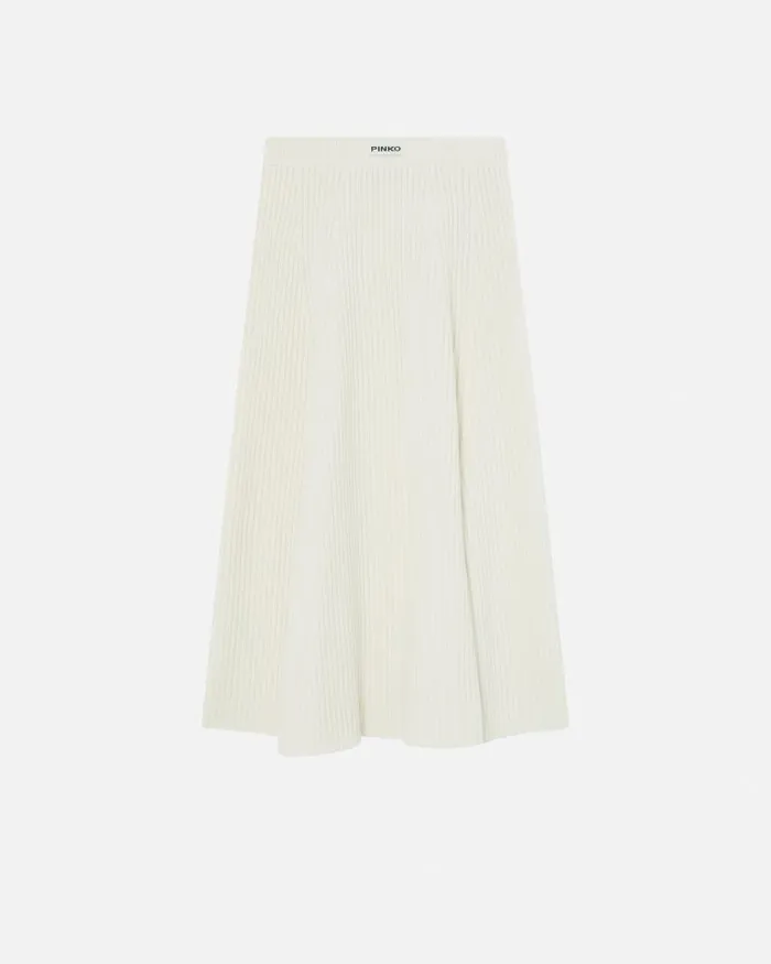 Women MidCalf Length Skirts Pinko Flared Cashmereblend Ribbed Knit Skirt Meringue White Women MidCalf Length Skirts Pinko Flared Cashmereblend Ribbed Knit Skirt Meringue White