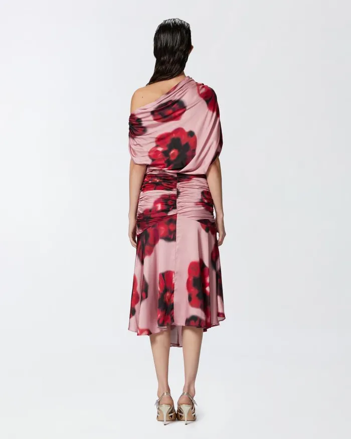 Women MidLength Dresses Pinko Fadeeffect Midi Dress With Floral Print And Draping Pinkred Women MidLength Dresses Pinko Fadeeffect Midi Dress With Floral Print And Draping Pinkred