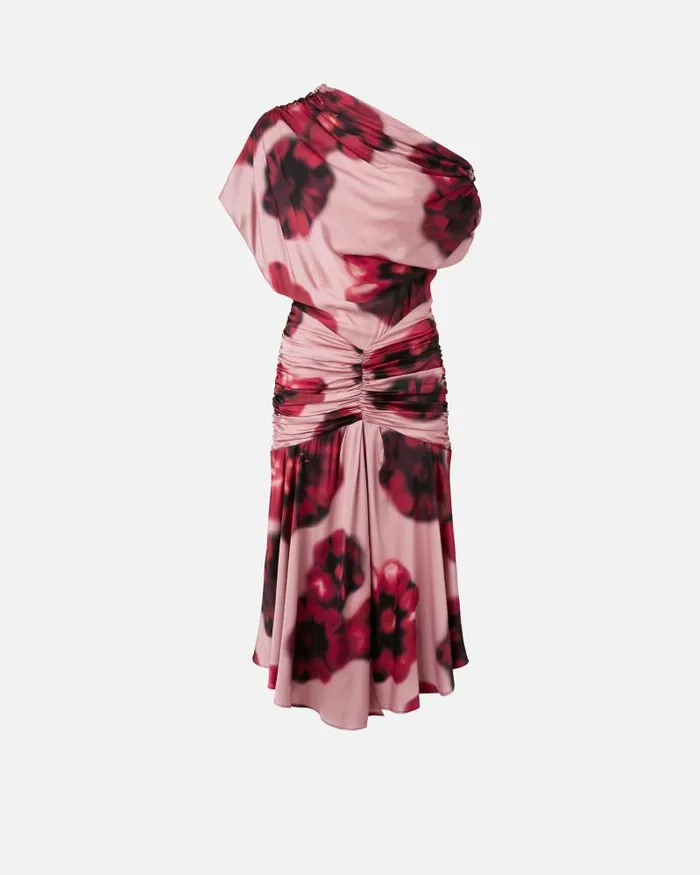 Women MidLength Dresses Pinko Fadeeffect Midi Dress With Floral Print And Draping Pinkred Women MidLength Dresses Pinko Fadeeffect Midi Dress With Floral Print And Draping Pinkred