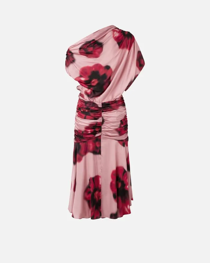 Women MidLength Dresses Pinko Fadeeffect Midi Dress With Floral Print And Draping Pinkred Women MidLength Dresses Pinko Fadeeffect Midi Dress With Floral Print And Draping Pinkred