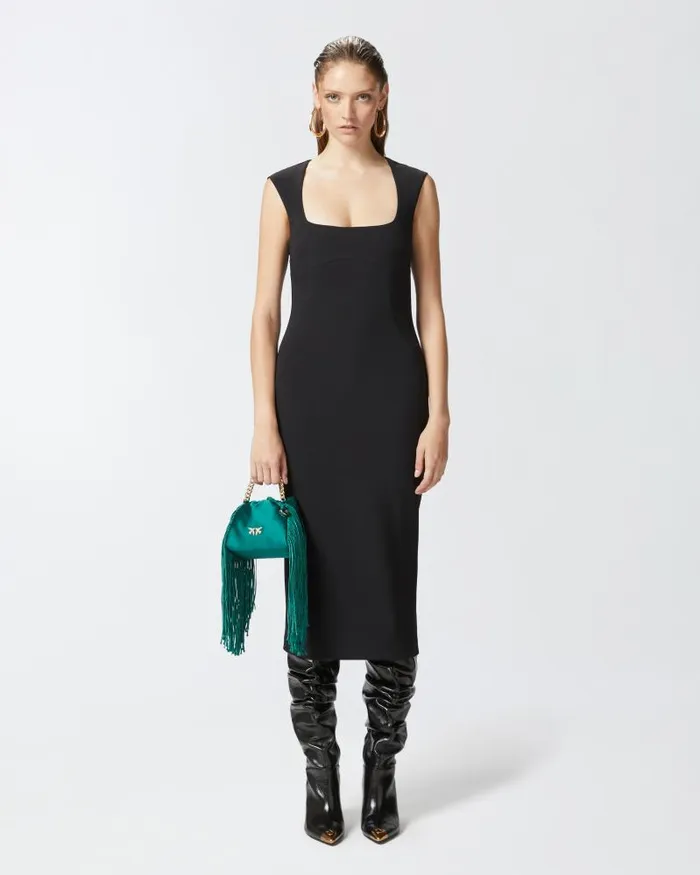 Women MidLength Dresses Pinko Midi Dress In Crepe Fabric With Zip Limo Black