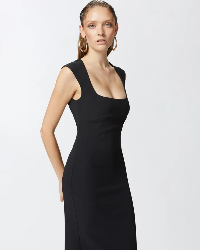 Women MidLength Dresses Pinko Midi Dress In Crepe Fabric With Zip Limo Black Women MidLength Dresses Pinko Midi Dress In Crepe Fabric With Zip Limo Black