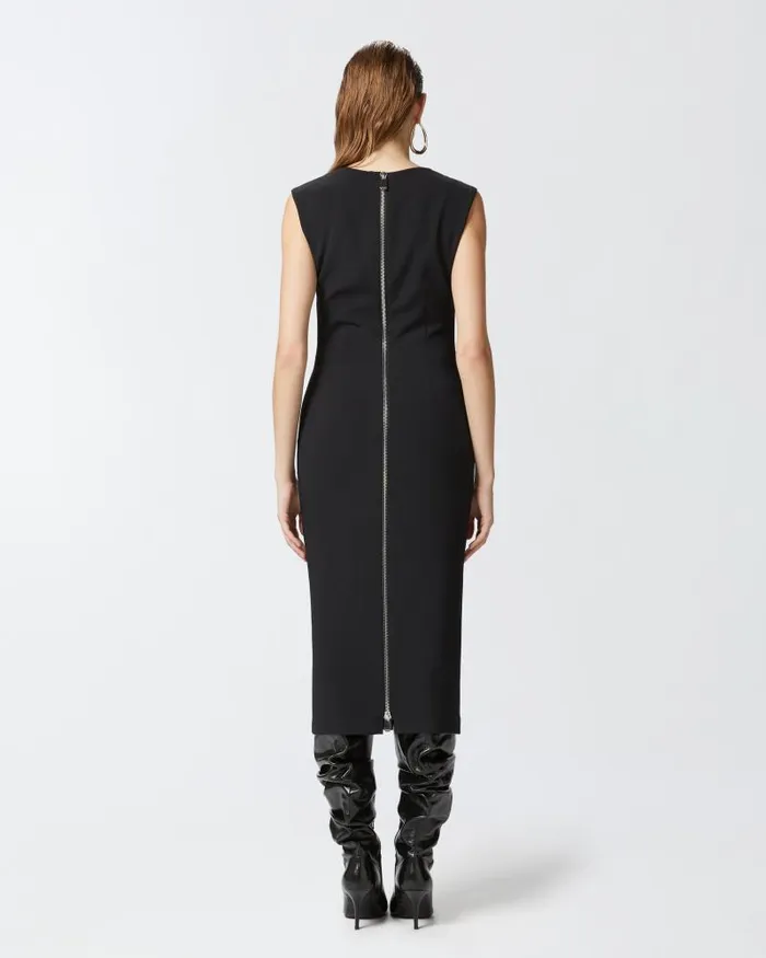 Women MidLength Dresses Pinko Midi Dress In Crepe Fabric With Zip Limo Black Women MidLength Dresses Pinko Midi Dress In Crepe Fabric With Zip Limo Black