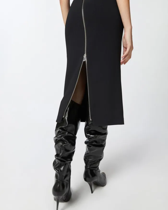 Women MidLength Dresses Pinko Midi Dress In Crepe Fabric With Zip Limo Black Women MidLength Dresses Pinko Midi Dress In Crepe Fabric With Zip Limo Black