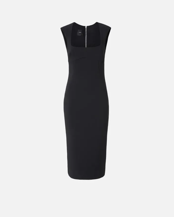Women MidLength Dresses Pinko Midi Dress In Crepe Fabric With Zip Limo Black Women MidLength Dresses Pinko Midi Dress In Crepe Fabric With Zip Limo Black