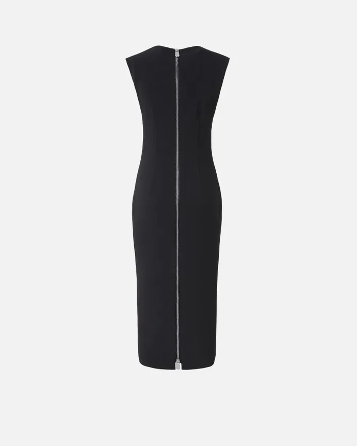 Women MidLength Dresses Pinko Midi Dress In Crepe Fabric With Zip Limo Black Women MidLength Dresses Pinko Midi Dress In Crepe Fabric With Zip Limo Black