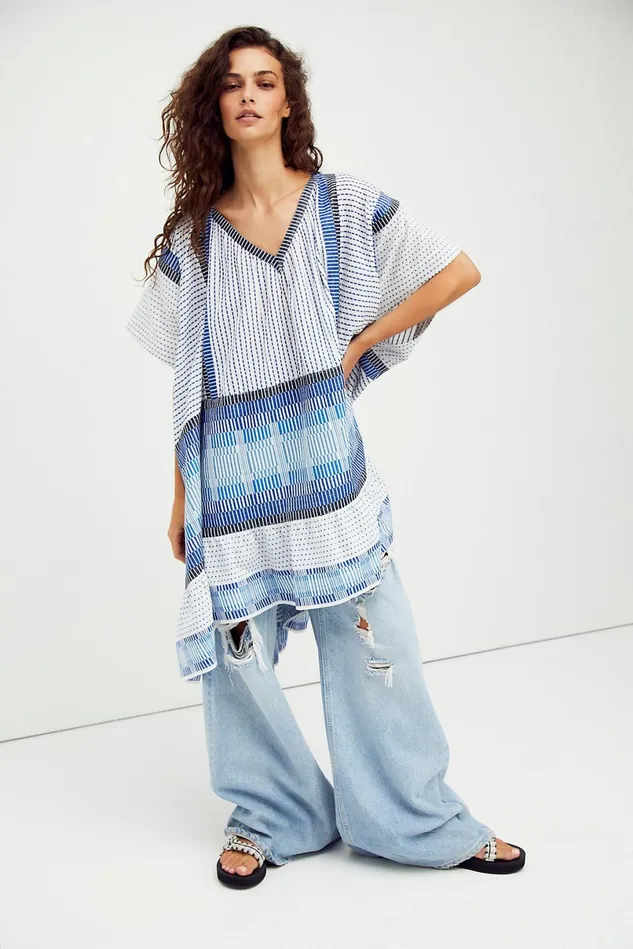 Women Midi Dresses Free People Horizon Hues Midi Dress Blue Combo