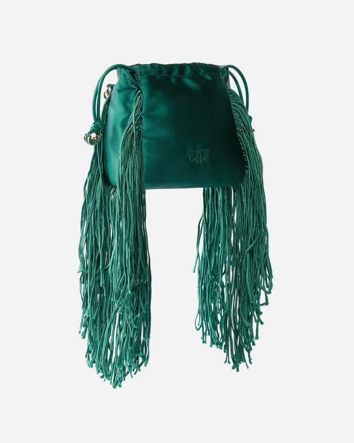 Women Mini Bags Pinko Satin Mini Clutch With Fringing Dark Bottle Greengold Women Mini Bags Pinko Satin Mini Clutch With Fringing Dark Bottle Greengold