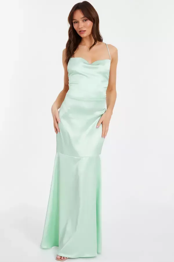 Women Mint Satin Cross Back Maxi Dress Quiz Clothing Dresses