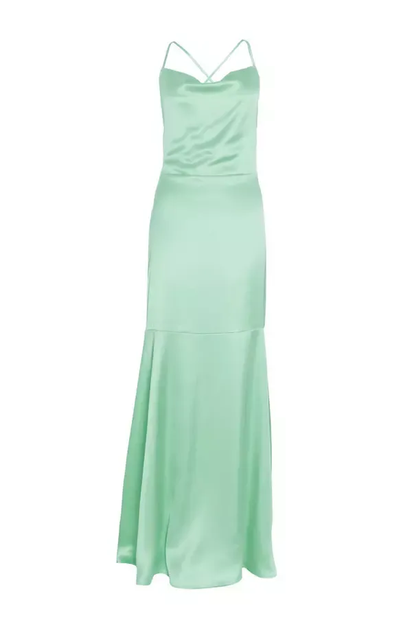 Women Mint Satin Cross Back Maxi Dress Quiz Clothing Dresses