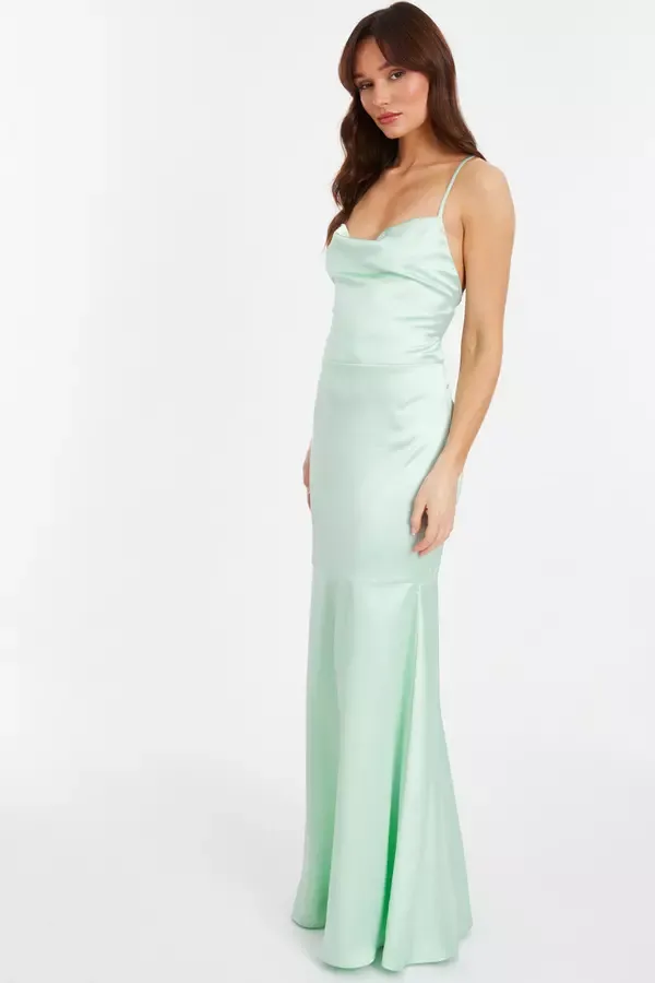 Women Mint Satin Cross Back Maxi Dress Quiz Clothing Dresses