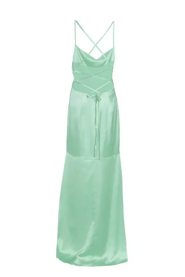 Women Mint Satin Cross Back Maxi Dress Quiz Clothing Dresses