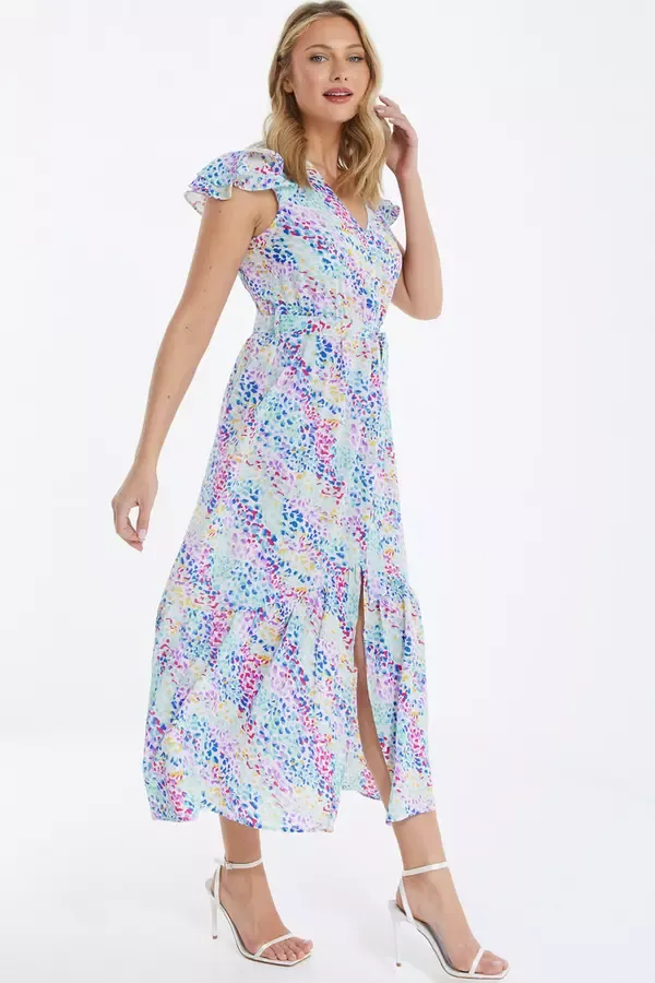 Women Multicoloured Animal Print Frill Sleeve Midi Dress Quiz Clothing Casual Clothing Women Multicoloured Animal Print Frill Sleeve Midi Dress Quiz Clothing Casual Clothing