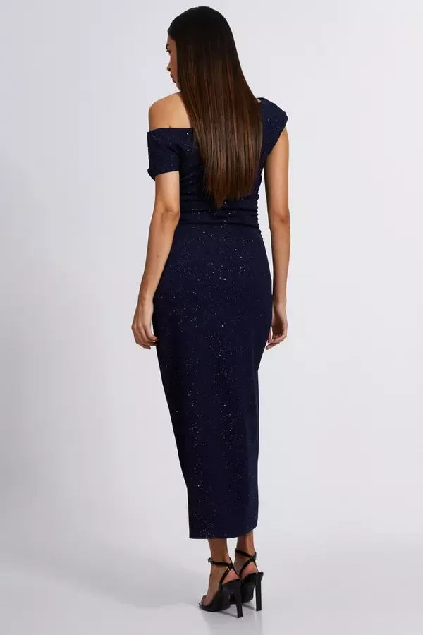 Women Navy Glitter Asymmetric Midaxi Dress Quiz Clothing Going Out