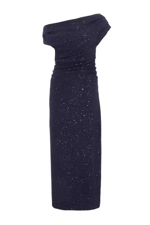 Women Navy Glitter Asymmetric Midaxi Dress Quiz Clothing Going Out
