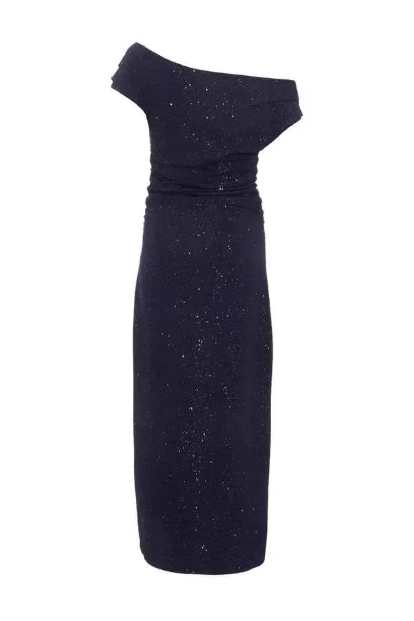 Women Navy Glitter Asymmetric Midaxi Dress Quiz Clothing Going Out