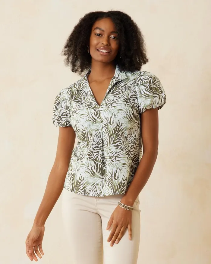 Women Nova Wave Monstera Mirage PuffSleeve Top Tea Leaf Tommy Bahama Tops and Shirts Women Nova Wave Monstera Mirage PuffSleeve Top Tea Leaf Tommy Bahama Tops and Shirts