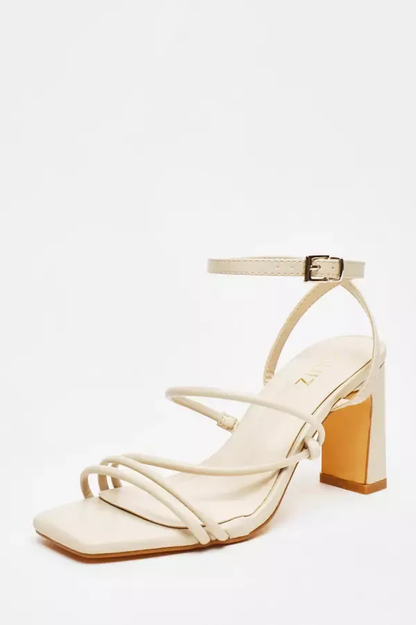 Women Nude Faux Leather Block Heeled Sandals Quiz Clothing Heels