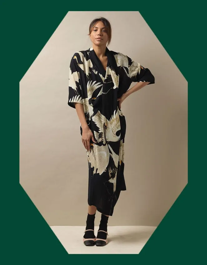 Women One Hundred Stars Stork Print Dress Black Monsoon Dresses