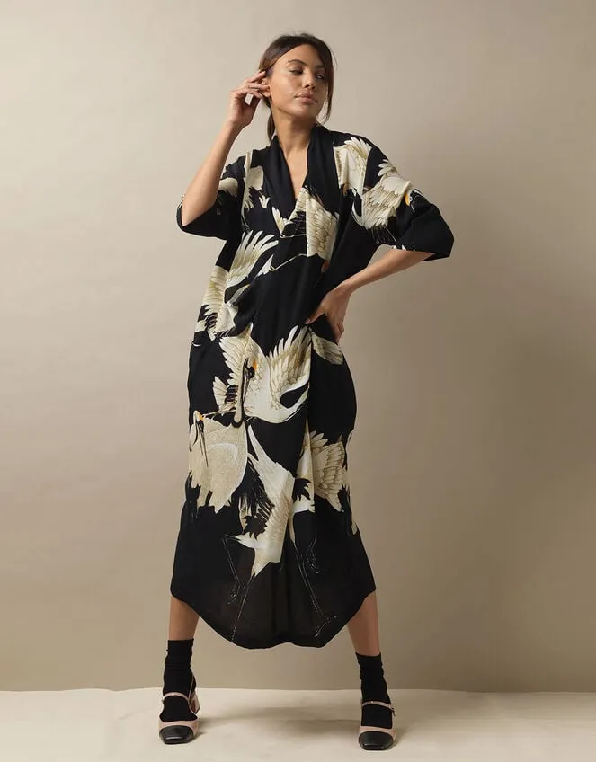 Women One Hundred Stars Stork Print Dress Black Monsoon Dresses